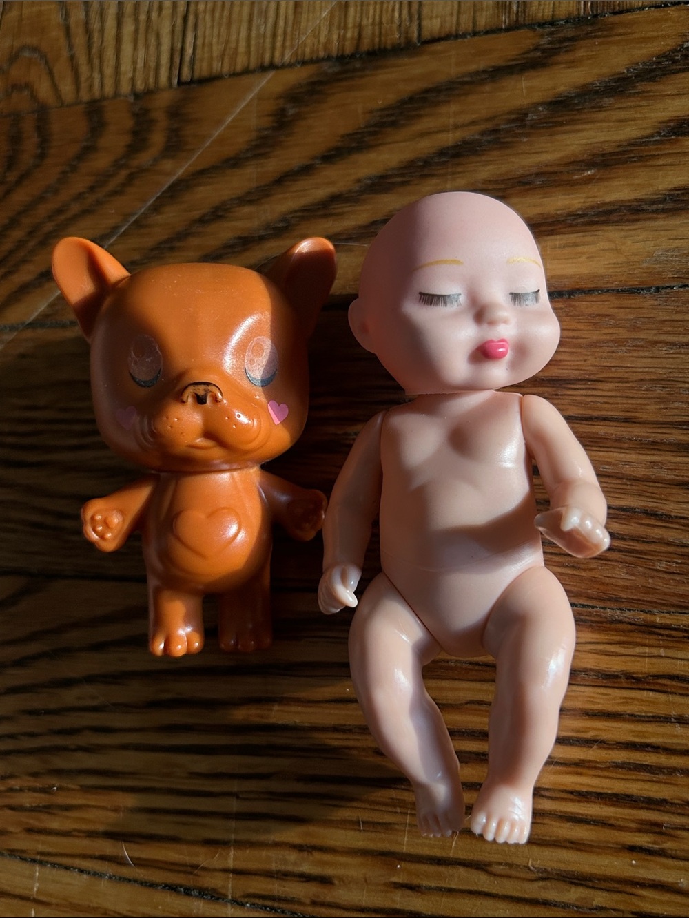 Orange Puppy Figurine and Pink Baby Doll Set - Kids Toys